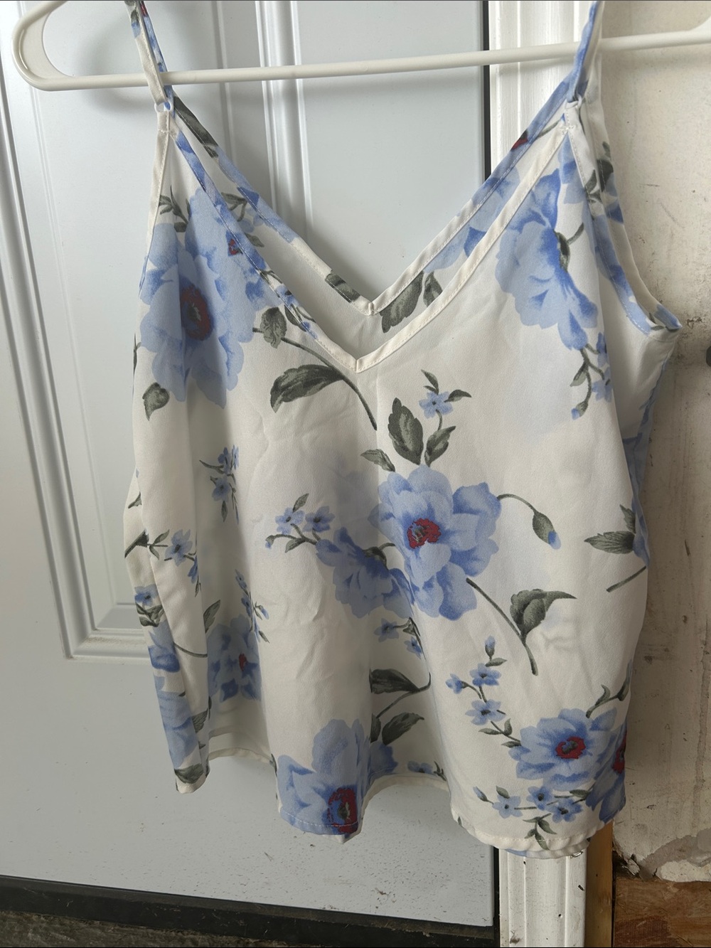 SHEIN Cream Tank Top with Blue Floral Print